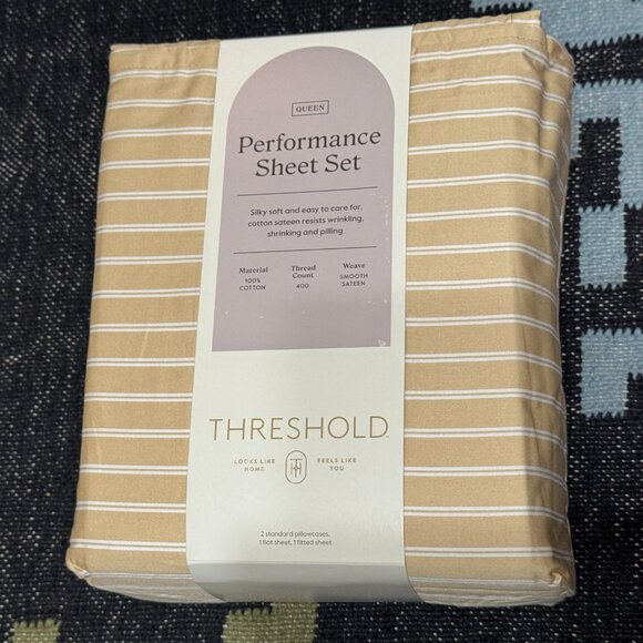 Threshold™ 400 Thread Count 100% Cotton Sheet Set, Queen - Beige Stripe - Picture 1 of 8